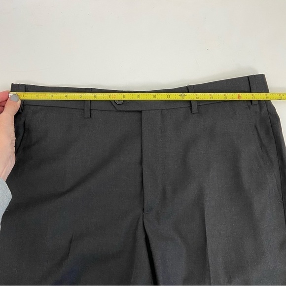 Santorelli Roma Flat Front Wool Dress Pants in Charcoal - Picture 11 of 13